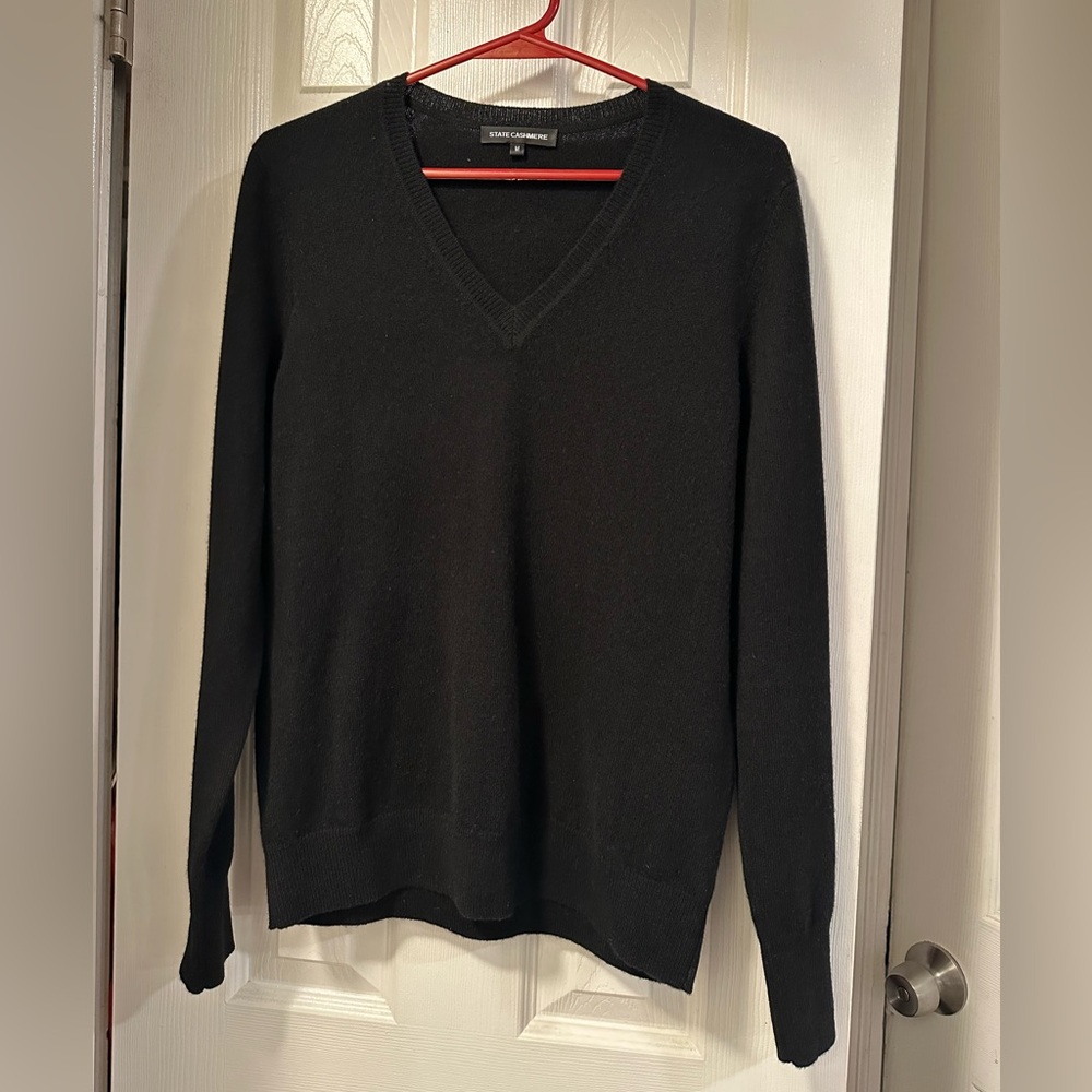 Black V-Neck Sweater by State Cashmere